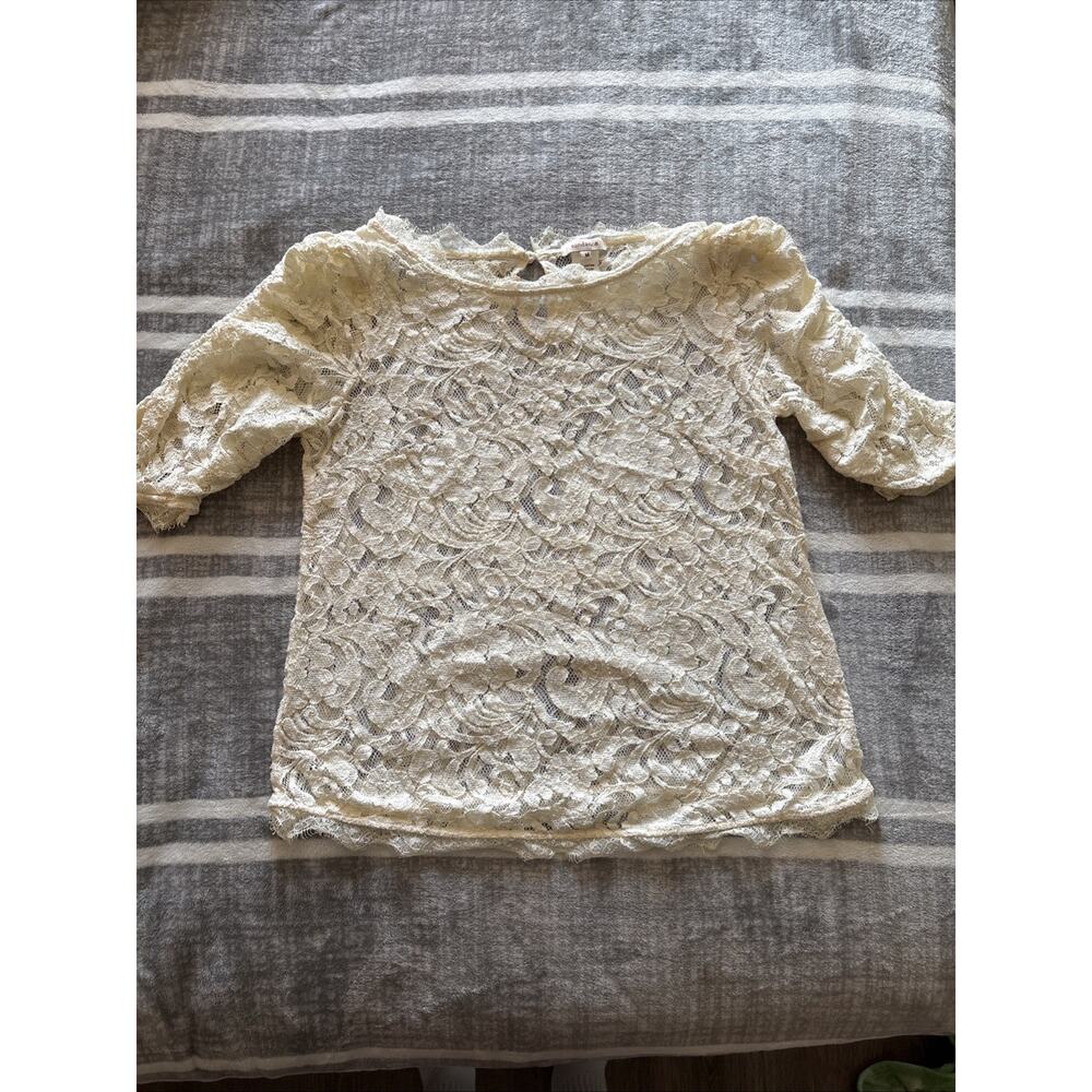 Sundance Ivory Lace and Gathered‎ Elbow Length Sleeve Blouse Size M Romantic